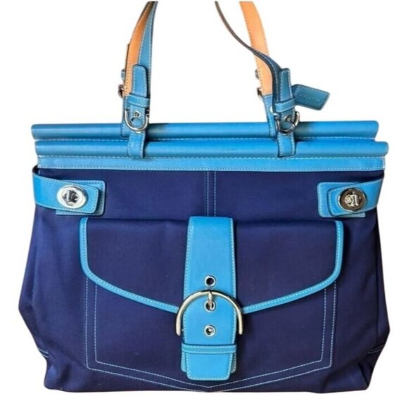 COACH RARE 2004 Limited Edition Soho Dowel Top Leather Satchel Light Blue & blue - Picture 2 of 11